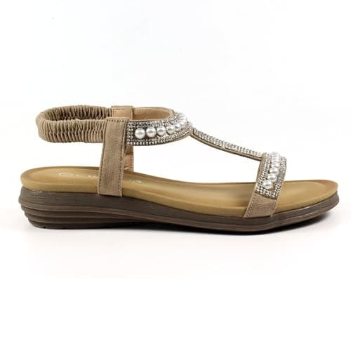 Image of Ladies Tancy Beige Pearl Sandal 3 Beige
