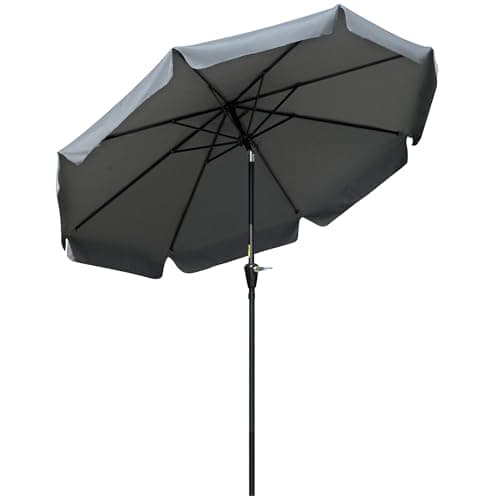Image of Outsunny 2.7m Patio Parasol Garden Umbrellas with Aluminium Pole, UPF 50+ Outdoor Sun Shade Table Umbrella with Tilt, Crank, 8 Ribs, Ruffles, Grey
