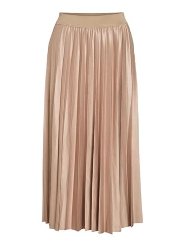 Image of Vila Nitban Coated Pleated Midi Skirt, Sandshell, XS