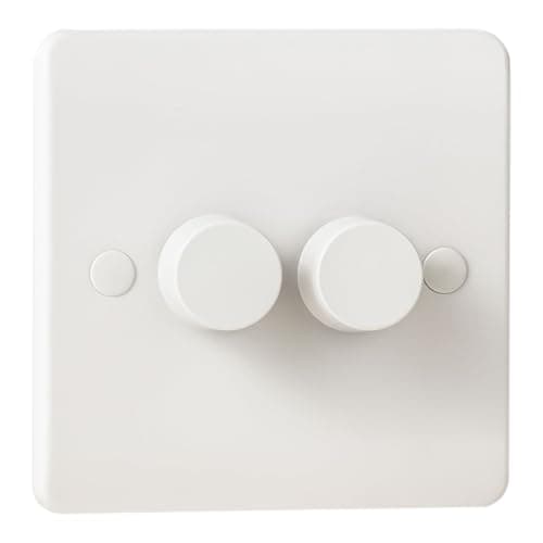 Image of Double Led Dimmer Light Switch, Trailing Edge White Light switch for Dimmeable LED/Halogen Lights, Rotary Push On/Off, 2 Gang 1 Way, 3-150W