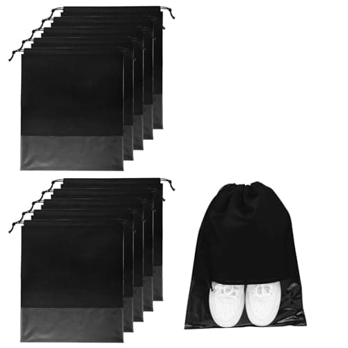 Image of GAOHAN 10 Pcs Travel Shoe Bag,Shoe Bags,Shoe Bags for Travel,Drawstring Non-Woven Shoes Storage Bags with Transparent Window for Daily and Travel Use(Black)