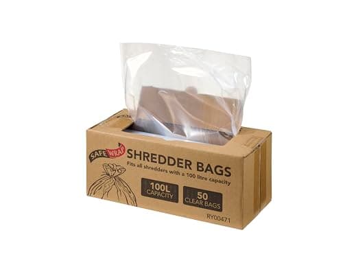 Image of Safe Wrap Shredder Bags 100L Capacity - Pack of 50 - Durable High-Density Polythene - Handy Dispenser Box