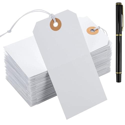 Image of 100PCS Large Price Tags 120x60 mm with Label Strings, White GiftTags Tie on Blank Marking Tagswith Elastic Rope Attached Writable Hanging Merchandise LabelTags for Clothing Display Luggage Craft