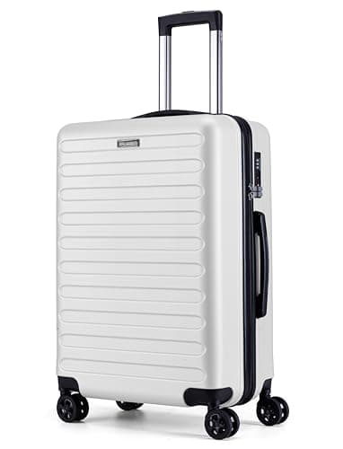 Image of FLIEE Medium Suitcase Hard Shell | TSA 3 Digit Combination Lock|4 Dual Spinner Wheels| Aluminum Telescopic Handle | Lightweight Suitcase | Medium 24" Hold Check in Luggage | (White, Medium 24'')