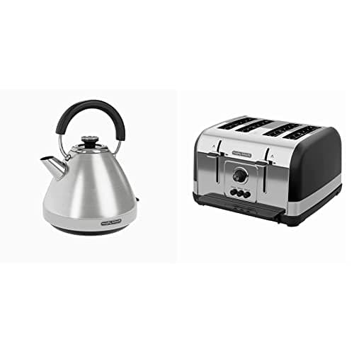 Image of Morphy Richards 100130 Venture Pyramid Kettle Brushed Stainless Steel & 240131 Venture 4 Slice Toaster Black