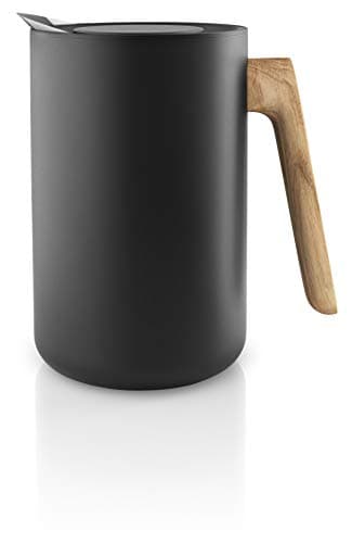 Image of EVA SOLO - Nordic Kitchen Thermal Jug 1L, Insulated Coffee and Tea Carafe, Stainless Steel Black with Oak Handle, Keeps Drinks Hot, 20.2 cm Height, 12.6 cm Diameter, Tableware Serveware