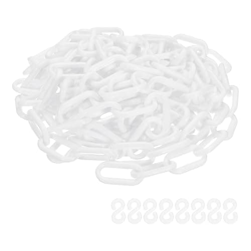 Image of PATIKIL Barrier Chain, (5 Meters x 6mm Dia., White), Plastic Safety Chain Links with S Hooks for Crowd Control Queue Line Parking Lot Fence Gate Concert Construction Site Decoration
