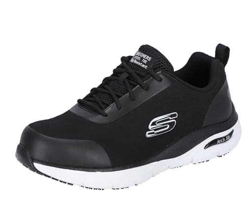 Image of Skechers Mens Arch Fit Sr Ringstap Work Footwear, Black White Textile Synthetic, 10 UK
