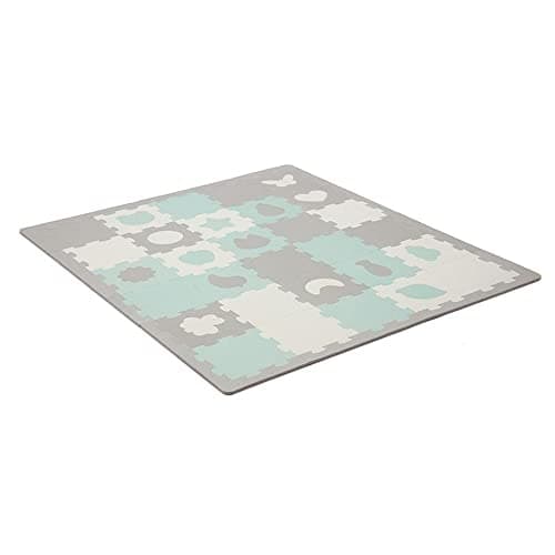Image of Kinderkraft LUNO SHAPES Play Mat, Puzzle Mat 185 x 165 cm, Play Mat from Birth, Waterproof, 30 Puzzles, Carrying Bag Included, 3D Shapes, Protection Against Cold Floors, Mint