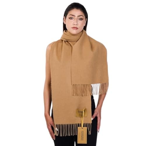 Image of Edinburgh Cashmere Scarf Plain Camel 100% Pure Lambswool