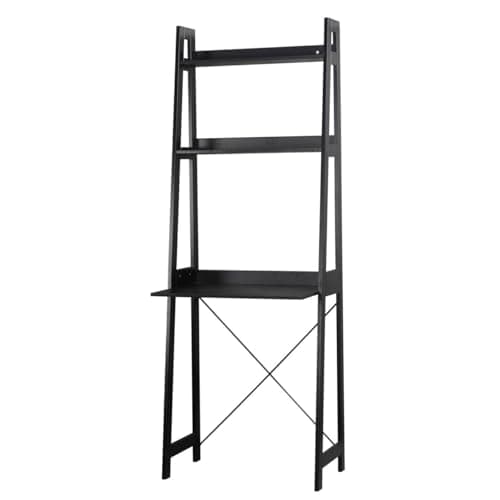 Image of URBNLIVING Verona Ladder Work Desk 2 Shelves Wooden Bedroom Computer Table Office Storage Free Standing (Black)
