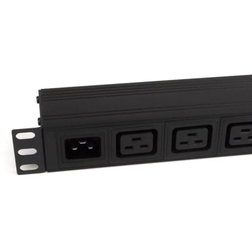 Image of kenable 1U Rack Mount PDU 8 Way C20 Inlet to C19 Sockets Power Distribution Unit 16A 4000W Horizontal 19 Inch Without Surge Protection Black