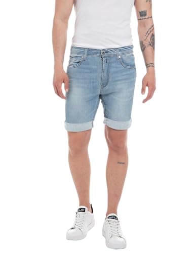 Image of Replay Men's Jeans Shorts with Power Stretch, Blue (Light Blue 010), 29W