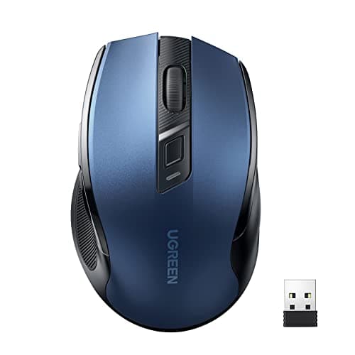 Image of UGREEN Wireless Mouse, Slient Clicks Mouse, 18-Month Battery, Ergonomic Comfort Design, 5-Level Adjustable 4000 DPI, Plug & Play, 6 Buttons, 2.4GHz with USB Mini Receiver, for Laptop, PC, Mac - Blue