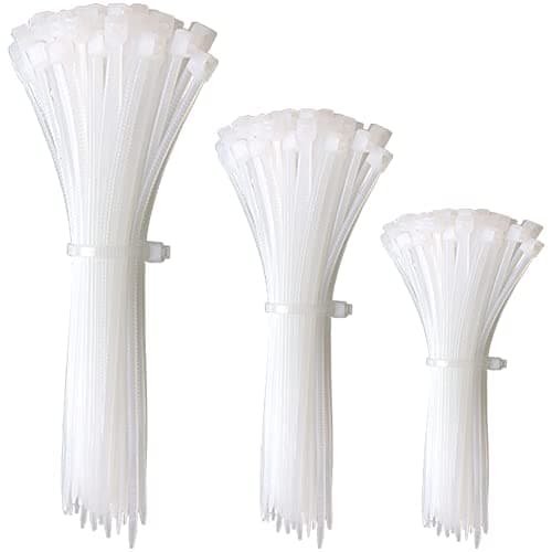 Image of Oksdown 150 Pack of Premium Cable Ties White 3.6mm Strong Nylon Zip Ties Wraps Heavy Duty Plastic Assorted in Sizes 100mm,150mm,200mm (50 Pcs Per Size) for Office Home Garage Workshop DIY Bicycle