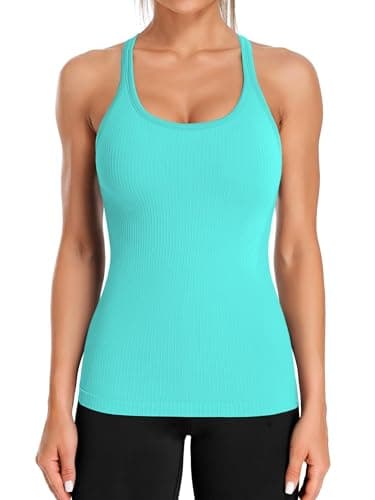 Image of ATTRACO Gym Tops for Women Workout Tank Tops with Built in Bras Running Shirts Fit Sport Yoga Vest Mint Green S