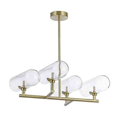 Image of Modern 4-Light Chandelier with Transparent Glass Shade - Stylish Ceiling Pendant Lighting for Kitchen Island Bedroom Hallway Bar & Living Room Gold Finish