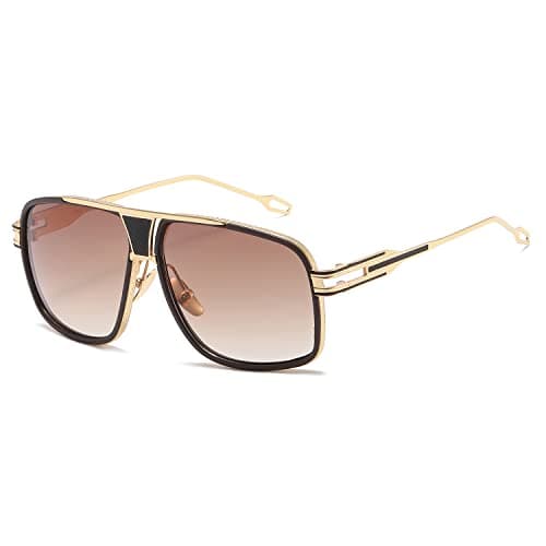 Image of kimorn Sunglasses For Men Retor Goggle Metal Frame Classic Eyewear AE0336 (Gold&Brown, 62)