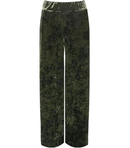 Image of Womens Velour Velvet Pocket Palazzo Ladies Full Length Elasticated Waist Wide Leg Pocket Velvet Palazzo Bottom Christmas Wear Winter Warm Wear Fancy Party Xmas Trouser Plus Size Green