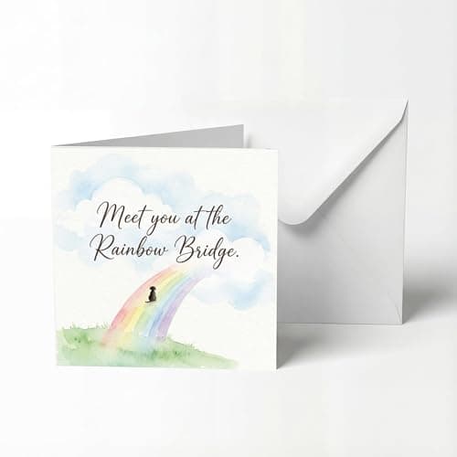 Image of Dog Sympathy Card for Loss of Pet - Touching Rainbow Bridge Bereavement Design - Thinking of You Sorry for Your Loss Greeting Card for Grieving Owners - Memorial Keepsake with Envelope, 13x13cm