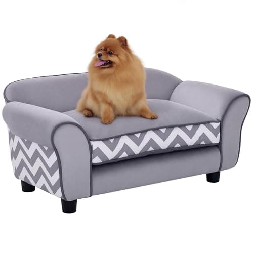 Image of PawHut Pet Sofa Couch Dog Cat Wooden Sponge Sofa Bed Lounge Comfortable Luxury w/Cushion, Grey