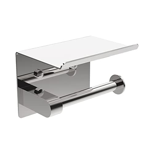 Image of Ibergrif MK34053 Toilet Roll Holder Wall Mounted, Self-adhesive Toilet Paper Holder with Shelf Chrome, for Bathroom Kitchen, Stainless Steel, Silver