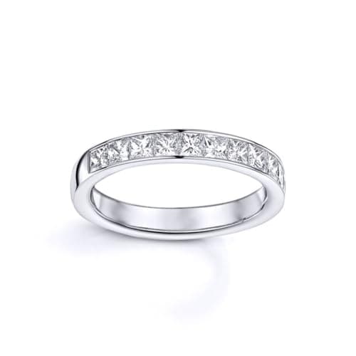 Image of Jewelco London Ladies Rhodium Plated Sterling Silver White Princess-cut Cubic Zirconia Channel-Set Half Eternity Ring