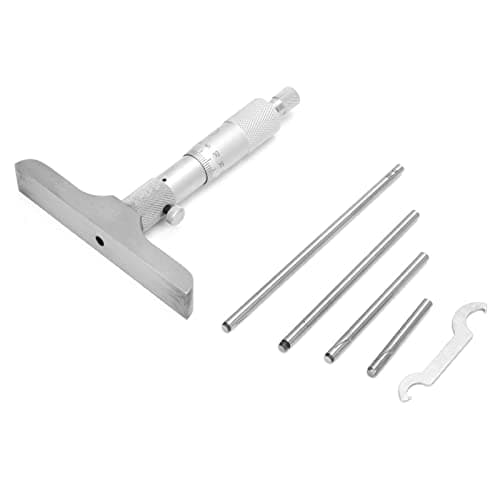 Image of YDuupxe High Accuracy Depth Micrometer, Measuring Tool with Locking Device and 5 Connecting Rods, for 0-150mm Large Range Measurement (0-100mm 4 inches)