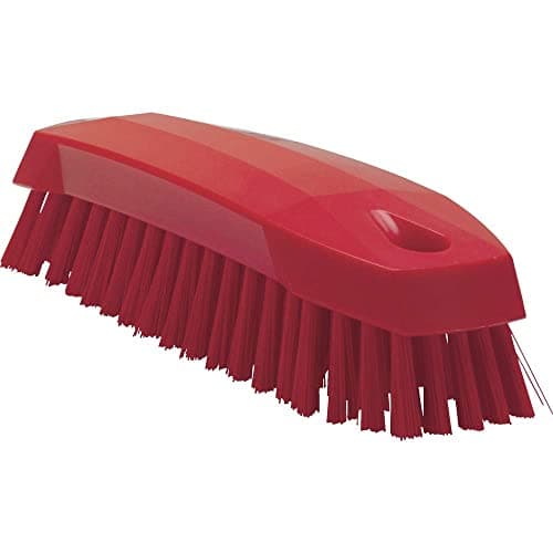 Image of Vikan 35874 Hand-Held Scrub Brush, Polypropylene, Polyester Bristle, 7", Red