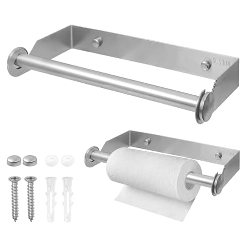 Image of XNJIHWA Kitchen Roll Holder Wall Mounted Paper Towel Roll Holder Stainless Steel Paper Rack for Home,Kitchen,Bathroom,13 inches,Silver