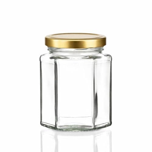 Image of 280ml Hexagonal Glass Jar with Twist-Off Lid | Honey, Jam & Chutney Jars | Clear Preserve & Sauce Jar | J&B (24)