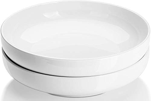 Image of DOWAN 1920 ml Large Salad Bowls, Soft White Serving Bowls, Φ25cm Shallow Pasta Bowls Set of 2, Porcelain Serving Dishes for Soup, Fruit, Vegetables, Prep, Plates for Dinner, Housewarming Gift