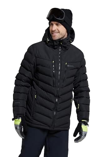 Image of Mountain Warehouse Vulcan Mens Padded Ski Jacket - Snowproof & Breathable Coat with Padded Insulation, Detachable Hood & Snowskirt - For Winter Skiing & Winter Sports Black 2XL