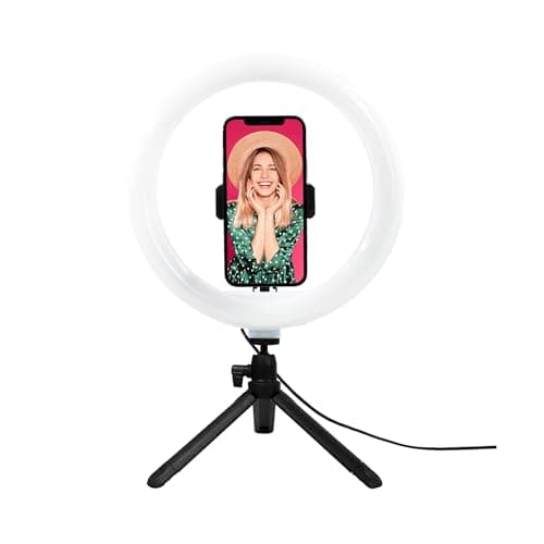 Image of Juice Social 10" Desktop LED Selfie Ring Light with Phone Holder and Extendable Legs | Vlogging, Make-Up, Streaming Black