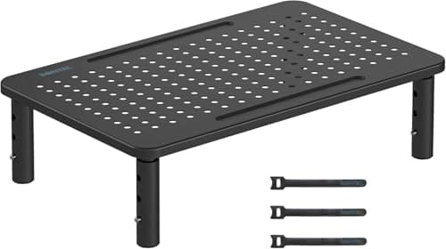 Image of BONTEC Adjustable Monitor Stand, Ergonomic Metal Riser with 3 Height Levels (100/120/140mm), Ventilated Mesh Surface, 20 kg Max Load, Cable Management, Laptop & Computer Monitor Riser, 1 Pack
