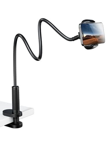 Image of Klsniur Flexible Gooseneck Phone Holder, Universal Adjustable Phone Stand with Reinforced Anti-Slip Base & Aluminum Alloy Neck, Compatible with iPhone 16/15/14 Pro Max, Samsung Huawei (Black)
