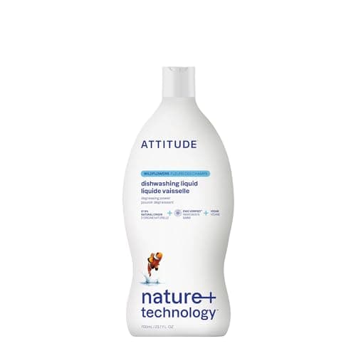 Image of ATTITUDE Washing Up Liquid, EWG Verified, Plant-Based & Vegan Dish Soap, Naturally Derived, Wildflowers Scent, 700 mL
