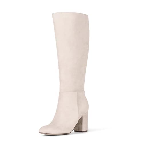 Image of Amazon Essentials Women's Tall Knee High Block Heel Boots, Grey Faux Suede, 9 UK Wide