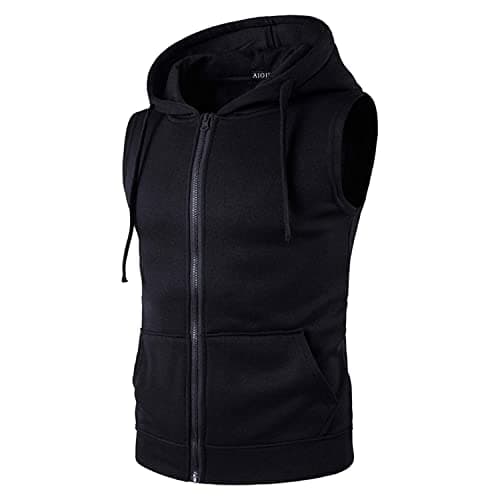 Image of AIOIDI Casual Sleeveless Sweatshirts Hoodie for Men Zip Up Sport Gilet with Pocket,M-Black,M