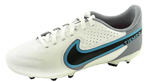 Image of NIKE Boys Jr. Tiempo Legend 9 Academy Mg Sneaker, White Black Baltic Blue Pink Blast, 1 UK