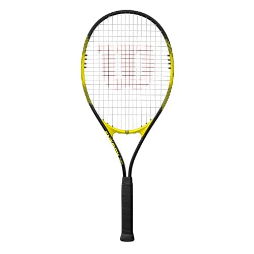 Image of Wilson Energy XL Tennis Racket, Made with AirLite Alloy, Generous Head and Shock Absorb Sleeves, Extra Length, Comes Pre-Strung, Colour: Black/Yellow, Size: 3