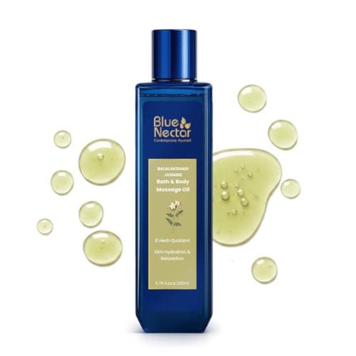 Image of Blue Nectar Balalakshadi Sensous Jasmine Body Oil | Scented & Moisturizing Oil | Vitamin E Oil for Skin | After-Shower Body Oil (8 Herbs, 200ml)