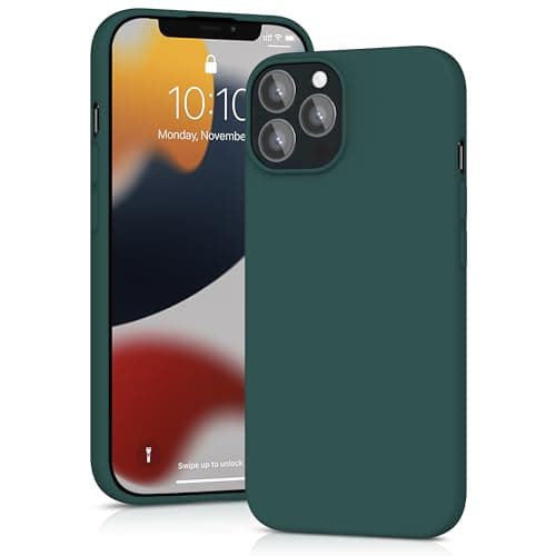Image of YATWIN Silicone Case for iPhone 12 Pro Max, Soft-Touch, Shockproof, DustProof, Antiskid Full Body Armour Phone Cover for Apple iPhone 12 Pro Max - Dark Green