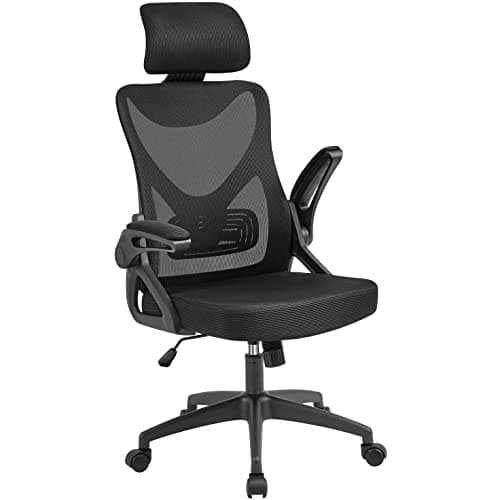 Image of Yaheetech Ergonomic Computer Desk Chair, High Back Home Office Chair with Flip-up Armrest and Lumbar Support for Home Study or Manager Work Black