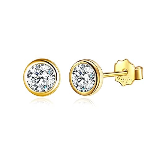 Image of 925 Sterling Silver Small Stud Earrings For Women Men Gold Plated Round Cubic Zirconia CZ Earlobe Cartilage Studs 5mm