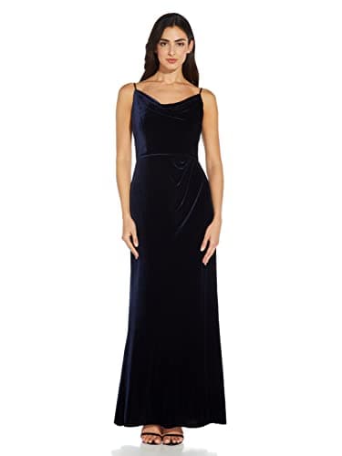 Image of Adrianna Papell Women's Cowl Neck Velvet Gown Special Occasion Dress, Midnight, 20