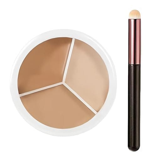 Image of 3 Colour Cream Concealer Palette Full Coverage Makeup with Precision Concealer Brush, Natural Blend Corrects Dark Circles Red Marks Scars, Waterproof Contour Palette