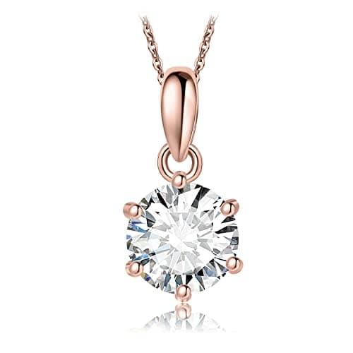 Image of JewelryPalace Round 1ct Cubic Zirconia Solitaire Pendant Necklace for Women, 925 Sterling Silver 14k Rose Gold Plated Necklaces for Her, Classic Simulated Diamond Jewellery Set, 18 Inches chain