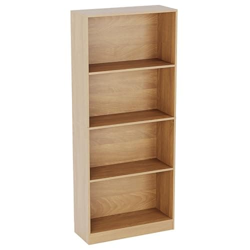 Image of Vida Designs Cambridge 4 Tier Large Bookcase, Oak Wooden Shelving Display Storage Unit Office Living Room Furniture