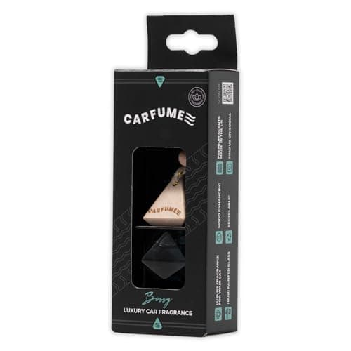 Image of Carfume Bossy Car Air Freshener Original | Premium Woody Sandalwood, Cedar & Citrus Fragrance | Luxury Blue Recyclable Scented Diffuser For Men - Odour Eliminator - UK Made Car Accessories